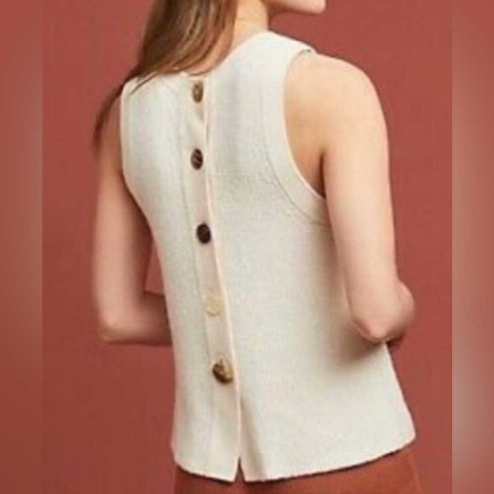 Anthropologie moth cropped Cream Button-Back Tank Top medium